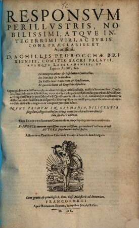 Responsum ... De interpretatione & resolutione contractus, De dividuis & individuis, De pactis inter emptorem & venditorem & quando liceat ab emptione discedere