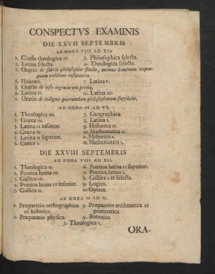 Conspectus Examinis