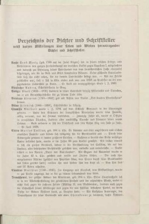 Verzeichnis der Dichter und Schriftsteller