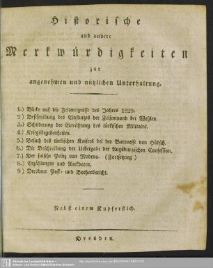 Historische und andere Merkwürdigkeiten zur angenehmen und nützlichen Unterhaltung