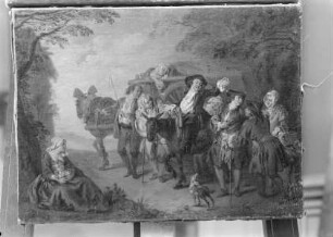 Illustrationen zum "Roman comique" von Scarron — Bauernwagen auf der Landstraße, Ragotin auf einem Esel