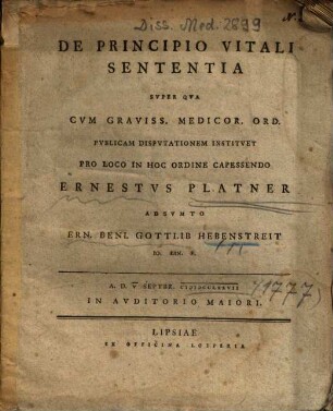 De Principio Vitali Sententia