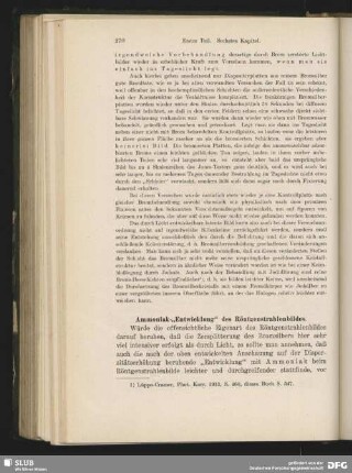 Ammoniak-"Entwicklung" des Röntgenstrahlenbildes