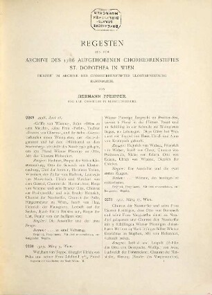 Quellen zur Geschichte der Stadt Wien, Abth. 1, Regesten aus in- und ausländischen Archiven mit Ausnahme des Archives der Stadt Wien, Bd. 3