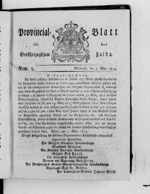 Num. 9, Ausgabe vom 3. März 1819