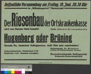 Plakat der DNVP zu einer öffentlichen Wahlversammlung am 19. Juni 1931 in Braunschweig