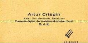 Handzettel im Layout einer Visitenkarte von Artur Crispien mit Wahlpropaganda der NSDAP