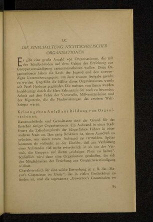IX. Die Einschaltung nichtschulischer Organisationen