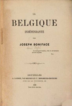 La Belgique indépendante par Joseph Boniface [Louis Defré]