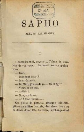 Sapho, Moeurs Parisiennes : [Roman]