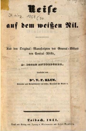 Reise auf dem weißen Nil : Aus den Original-Manuscripten des General-Vikars von Central-Afrika
