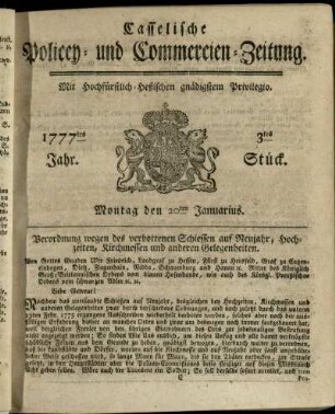 3tes Stueck, Montag den 20ten Januarius 1777