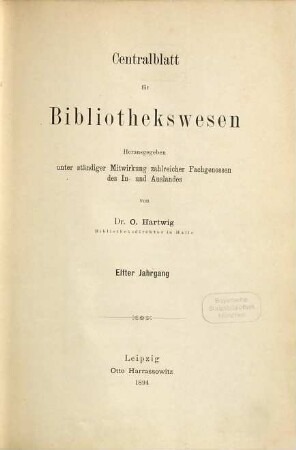 Zentralblatt für Bibliothekswesen. 11. 1894