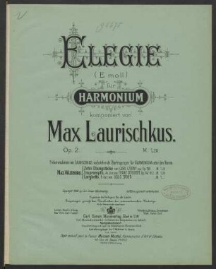 Elegie (E moll) für Harmonium : Op. 2