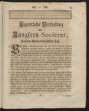 Eigentliche Verfassung der Jungfern-Societaet, Auf den Woldenbergischen Fuß.