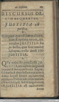 Discursus Decimus Quartus. Iustitia est parcifica