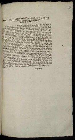 Verordnung, wodurch ein Statutum vom 28. Jan. 1605. die Concursprocessen betreffend, cassiret wird : Zweybrücken den 8ten May 1762.