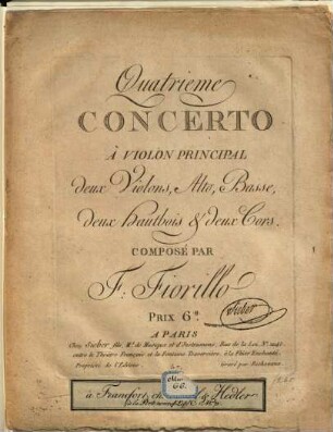 Quatrieme concerto à violon principal, deux violons, alto, basse, deux hautbois & deux cors