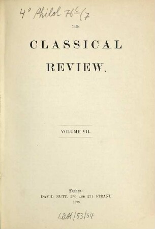 The classical review. 7. 1893