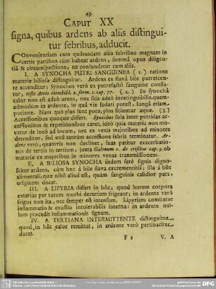 Caput XX signa, quibus ardens ab aliis distinguitur febribus, adducit