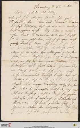 Heid. Hs. 3484, 280: Brief von Eberhard Gothein an Marie Luise Gothein