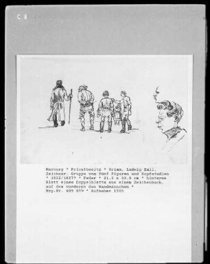 Gruppe von fünf Figuren und Kopfstudie