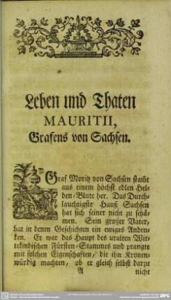 Leben und Thaten Mauritii Grafens von Sachsen