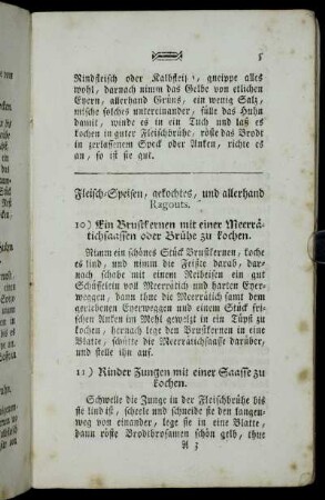 Fleisch-Speisen, gekochtes, und allerhand Ragouts.