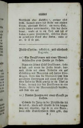 Fleisch-Speisen, gekochtes, und allerhand Ragouts.