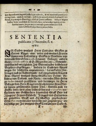 Sententia publicata Decembr. ft. v. 1686.