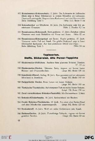 Tapisserien, Stoffe, Stickereien, Alte Perser-Teppiche (Nr. 557-599)