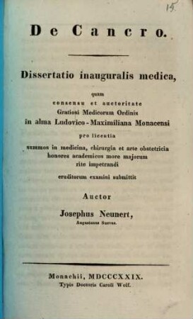De cancro : diss. inaug. med.