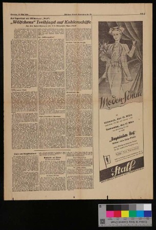 Auf Kaperfahrt mit Hilfskreuzer "Wolf": "Wölfchens" Treibjagd auf Kohlenschiffe - Münchner Neueste Nachrichten Nr. 72