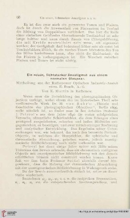 16: Ein neuer, lichtstarker Anastigmat aus einem normalen Glaspaar : Mittheilung aus der Rathenower Optischen Industrie-Anstalt vorm. E-Busch, A.-G.