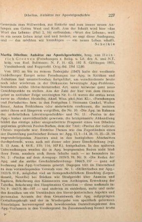 227-229 [Rezension] Dibelius, Martin, Aufsätze zur Apostelgeschichte