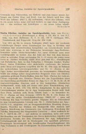 227-229 [Rezension] Dibelius, Martin, Aufsätze zur Apostelgeschichte
