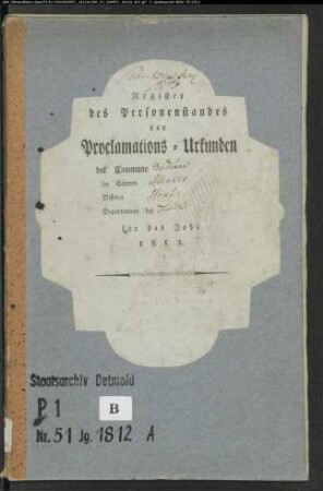 Zivilstandsregister der katholischen Gemeinde Bödexen, Kreis Höxter (A 1812) (Gemeinde: Katholische Gemeinde Bödexen, Kreis Höxter)