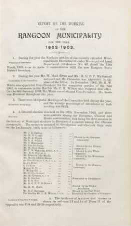 Report on the working of the Rangoon municipality for the year 1902-1903