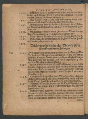 Bücher in allerley Künsten/ Philosophische Schrifften und newe Zeitungen.