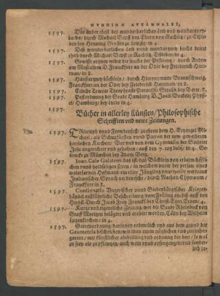 Bücher in allerley Künsten/ Philosophische Schrifften und newe Zeitungen.