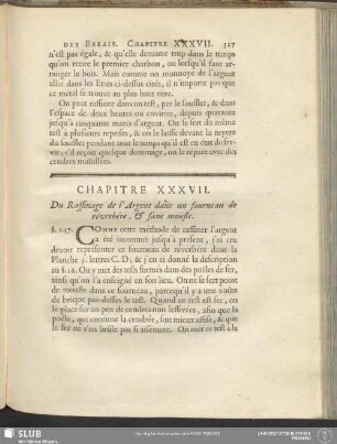 Chapitre XXXVII. Du Raffinage de l'Argent dans un fourneau de réverbére, & sans moufle