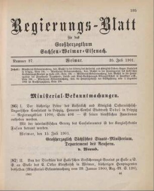 87. Ministerial-Bekanntmachung, betreffend Wechsel in der Hauptagentur des Halle'ischen Versicherungs-Vereins zu Halle a/S.