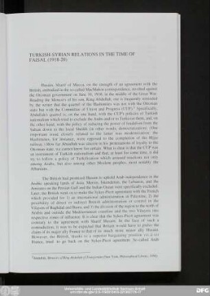 Turkish-Syrian Relations In The Time Of Faisal (1918-20)