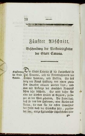 Fünfter Abschnitt. Beschreibung der Merkwürdigkeiten der Stadt Catania.
