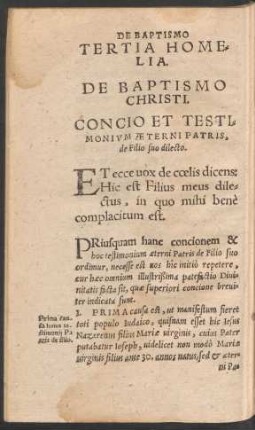 Concio Et Testimonium Aeterni Patris, de Filio suo dilecto.
