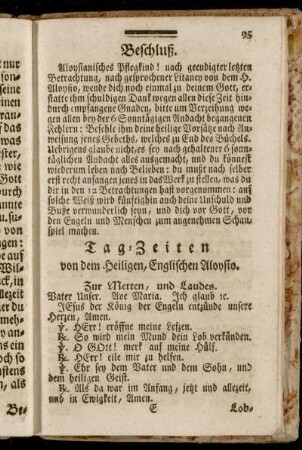 Tag-Zeiten von dem Heiligen, Englischen Aloysio.