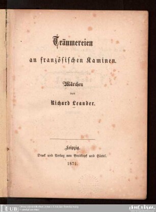 Träumereien an französischen Kaminen : Märchen