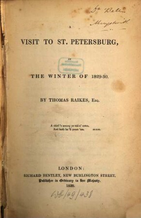 A visit to St. Petersburg in the winter of 1829 - 30