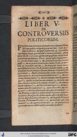 Liber V. De Controversiis Politicorum.