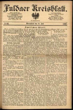 Erste Ausgabe vom Samstag, den 31. Juli 1897.